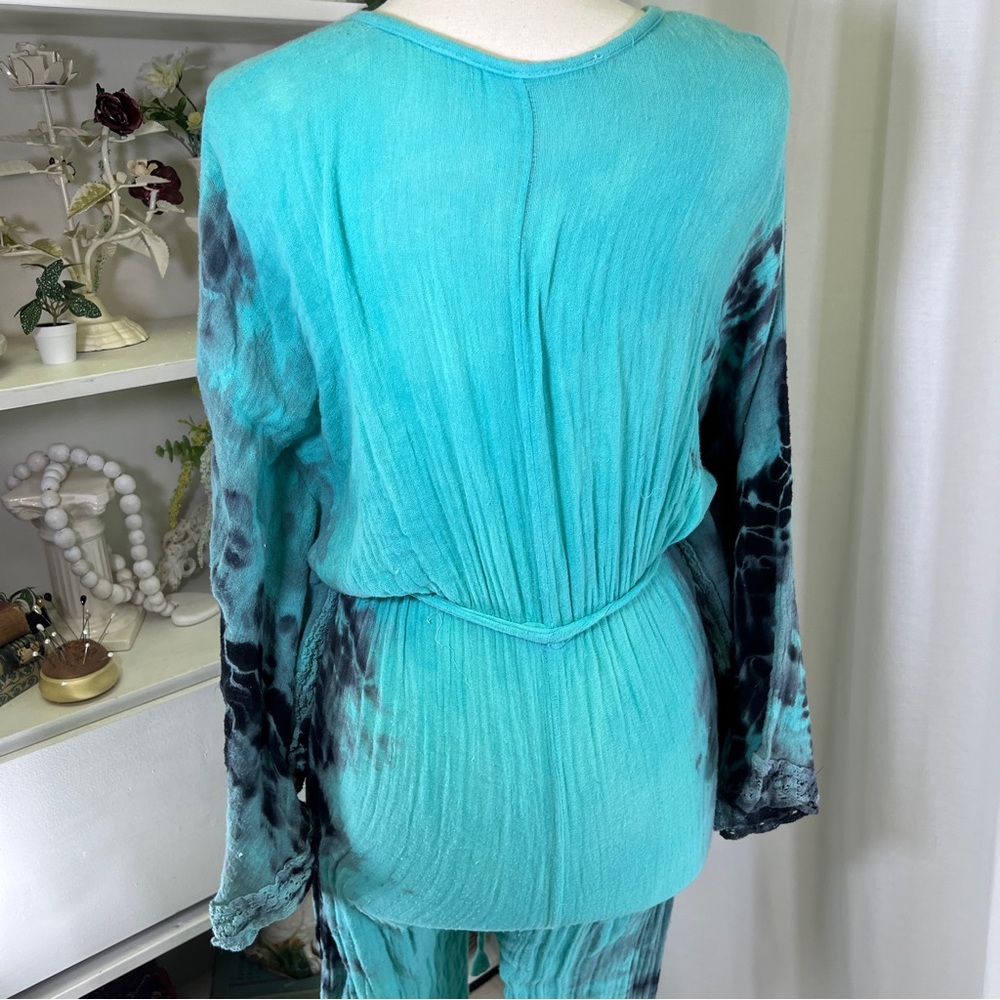 Jens Pirates Booty Blue and Black Cotton Gauze Wide Arm Jumpsuit - Picture 8 of 15